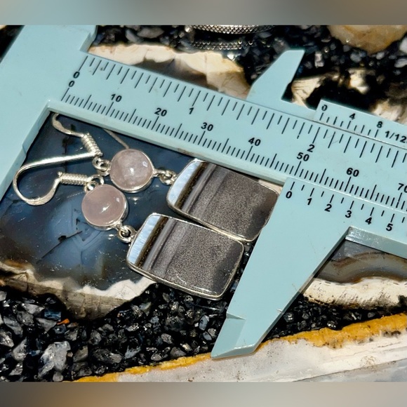 Blue Oweyhee Opal & Rose Quartz Pendant & Earrings - Picture 8 of 10